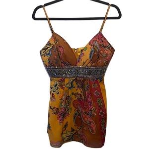 MEGHAN Los Angeles multicolor paisley jewel sequin tank top size small